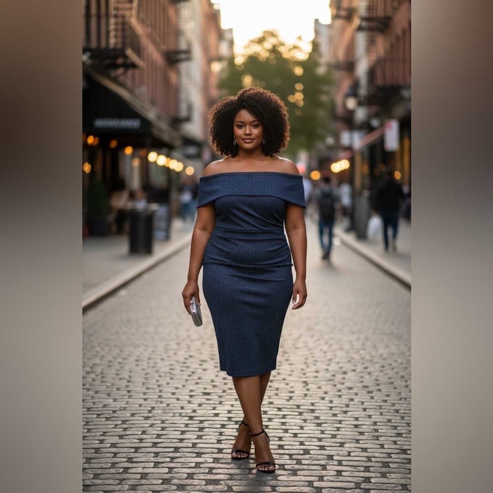 Vince Camuto Blue Ruched Off-Shoulder Bodycon Dress